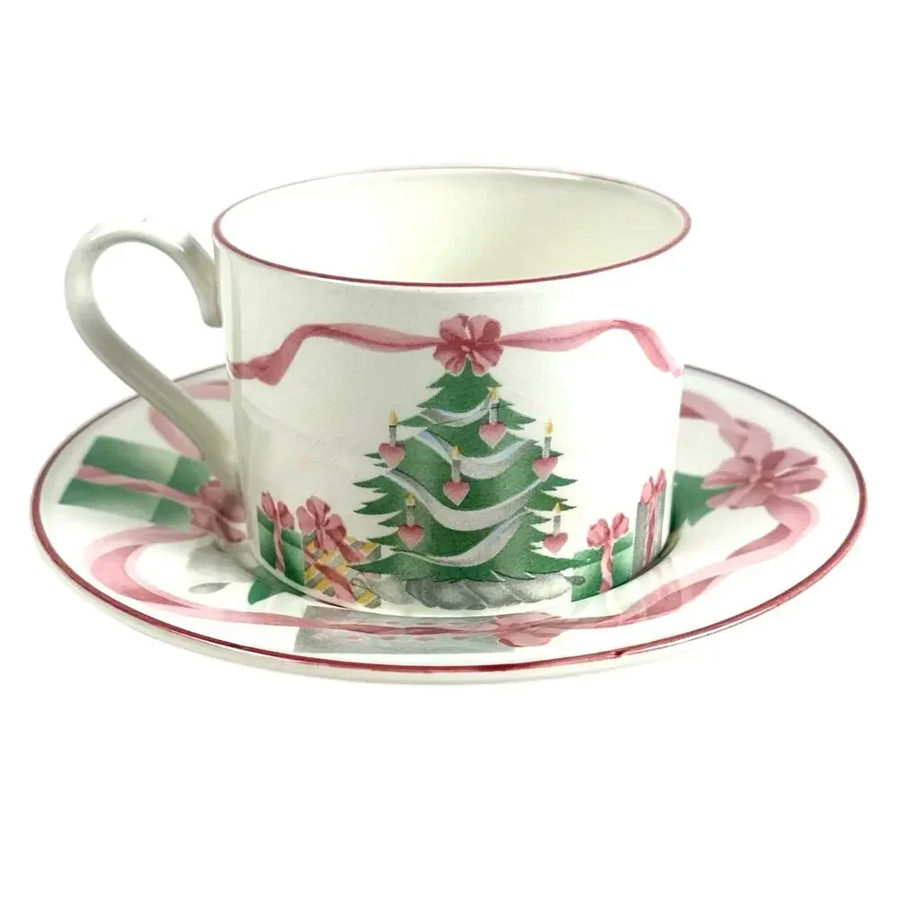 Sango Home for Christmas 1989 Korea Gold Mark # 3321 Flat Cup and Saucer Set